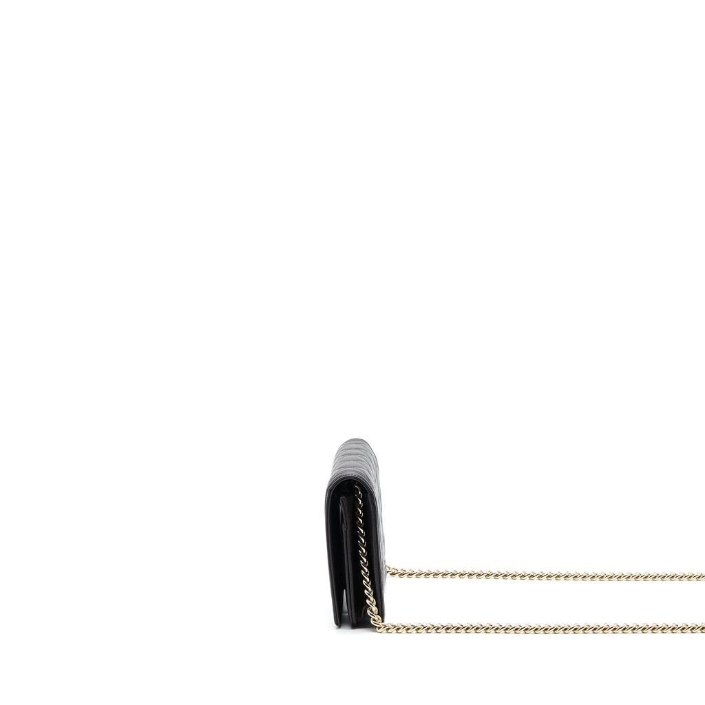 CHANEL BOY WALLET ON CHAIN GRAINED CALFSKIN BROWN LGHW (MICROCHIP)