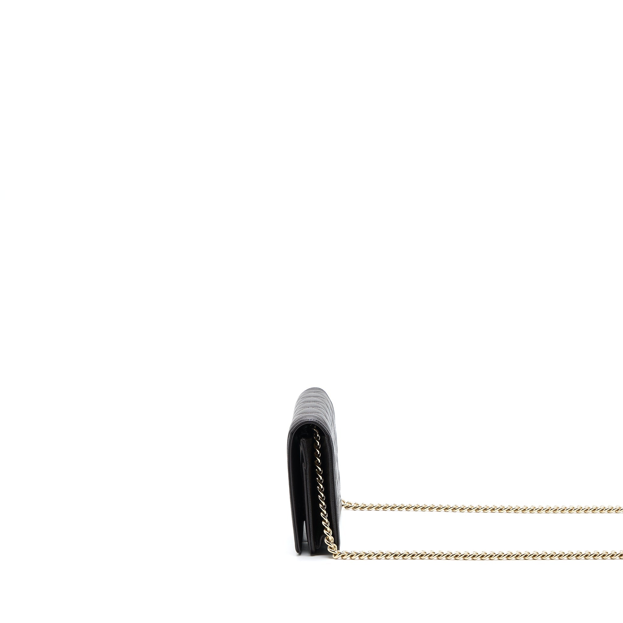 CHANEL BOY WALLET ON CHAIN GRAINED CALFSKIN BROWN LGHW (MICROCHIP)