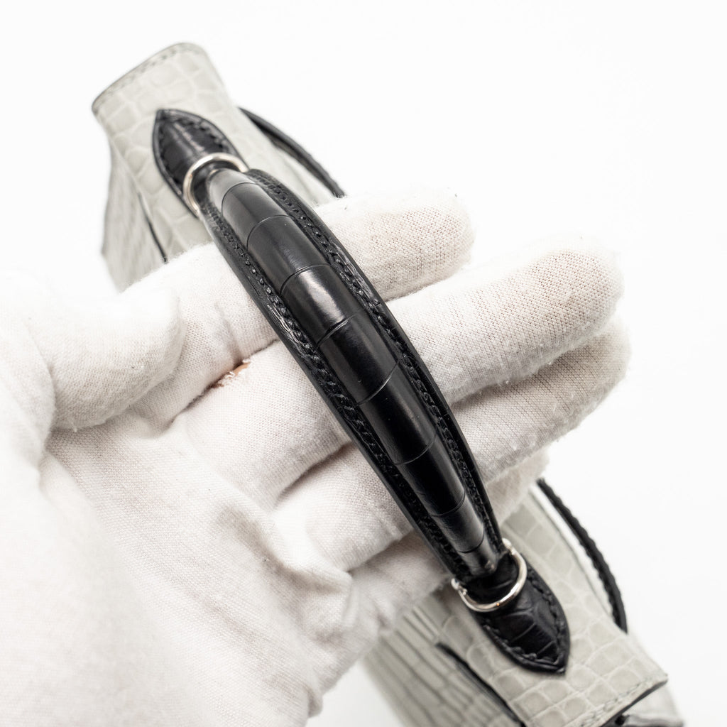 HERMES MINI KELLY II ALLIGATOR MISSISSIPPIENSIS MATT GRIS PERLE / BLACK SHW