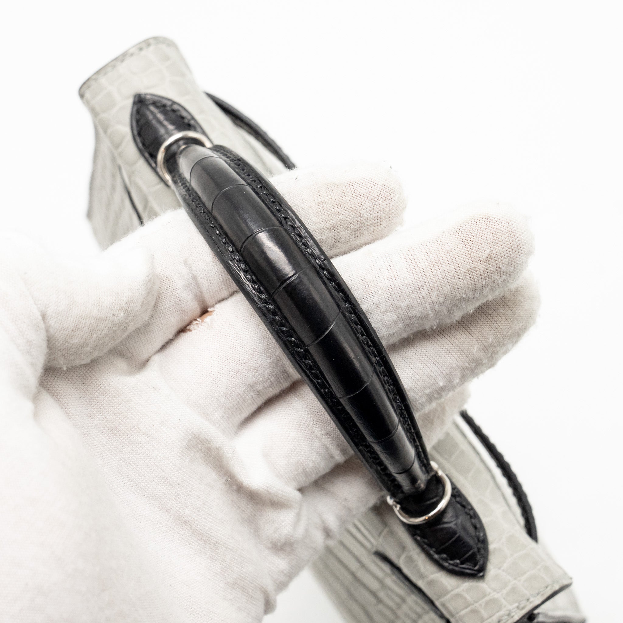 HERMES MINI KELLY II ALLIGATOR MISSISSIPPIENSIS MATT GRIS PERLE / BLACK SHW