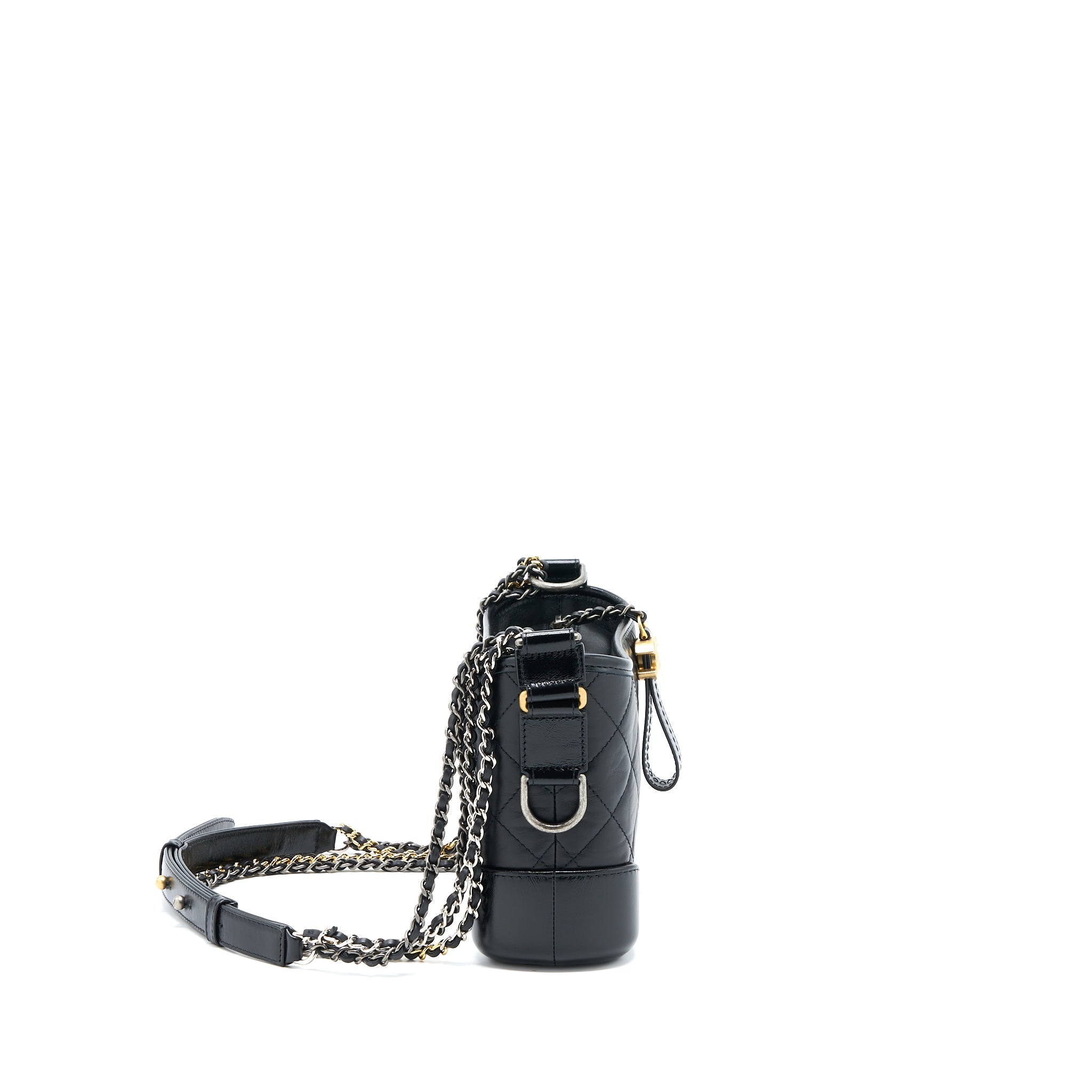 CHANEL SMALL GABRIELLE HOBO BAG AGED CALFSKIN BLACK MULTICOLOUR HARDWARE (MICROCHIP)