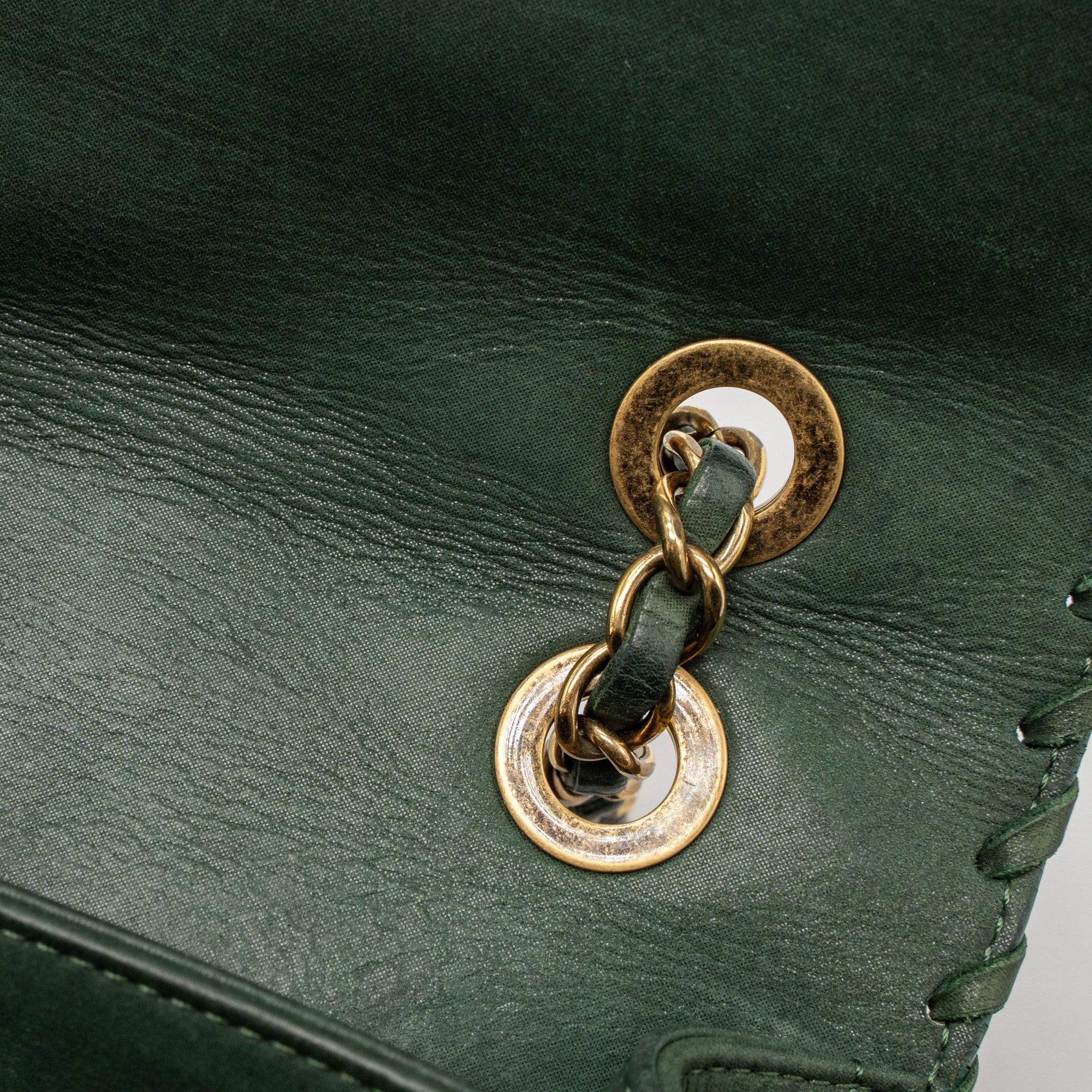 CHANEL QUILTED FLAP BAG CALFSKIN GREEN RUTHENIUM GHW