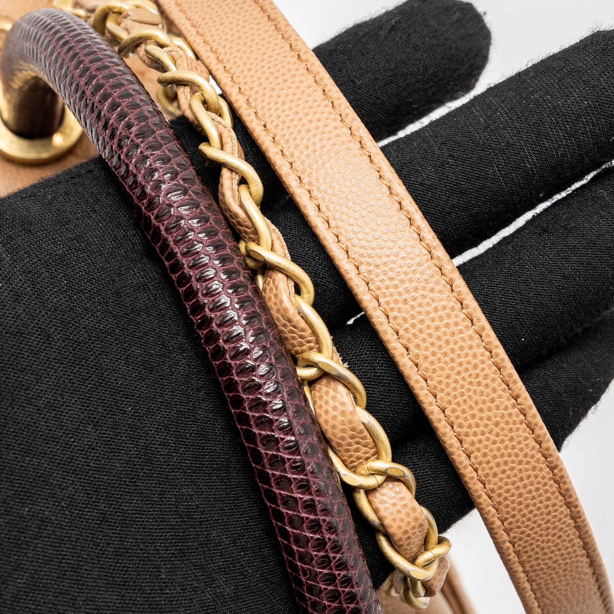 CHANEL MEDIUM COCO HANDLE WITH LIZARD HANDLE CAVIAR DARK BEIGE GHW