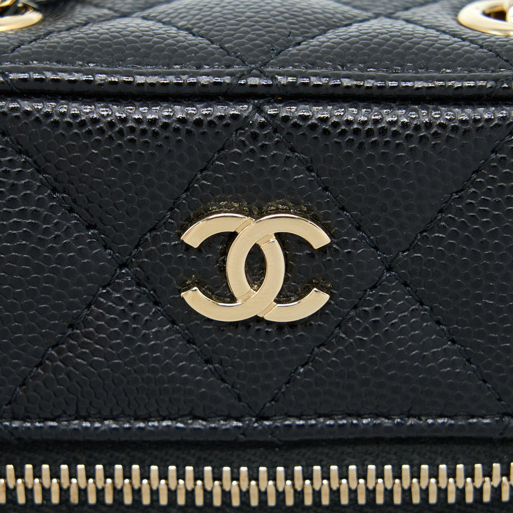 CHANEL VANITY PHONE HOLDER WITH CHAIN CAVIAR BLACK LGHW