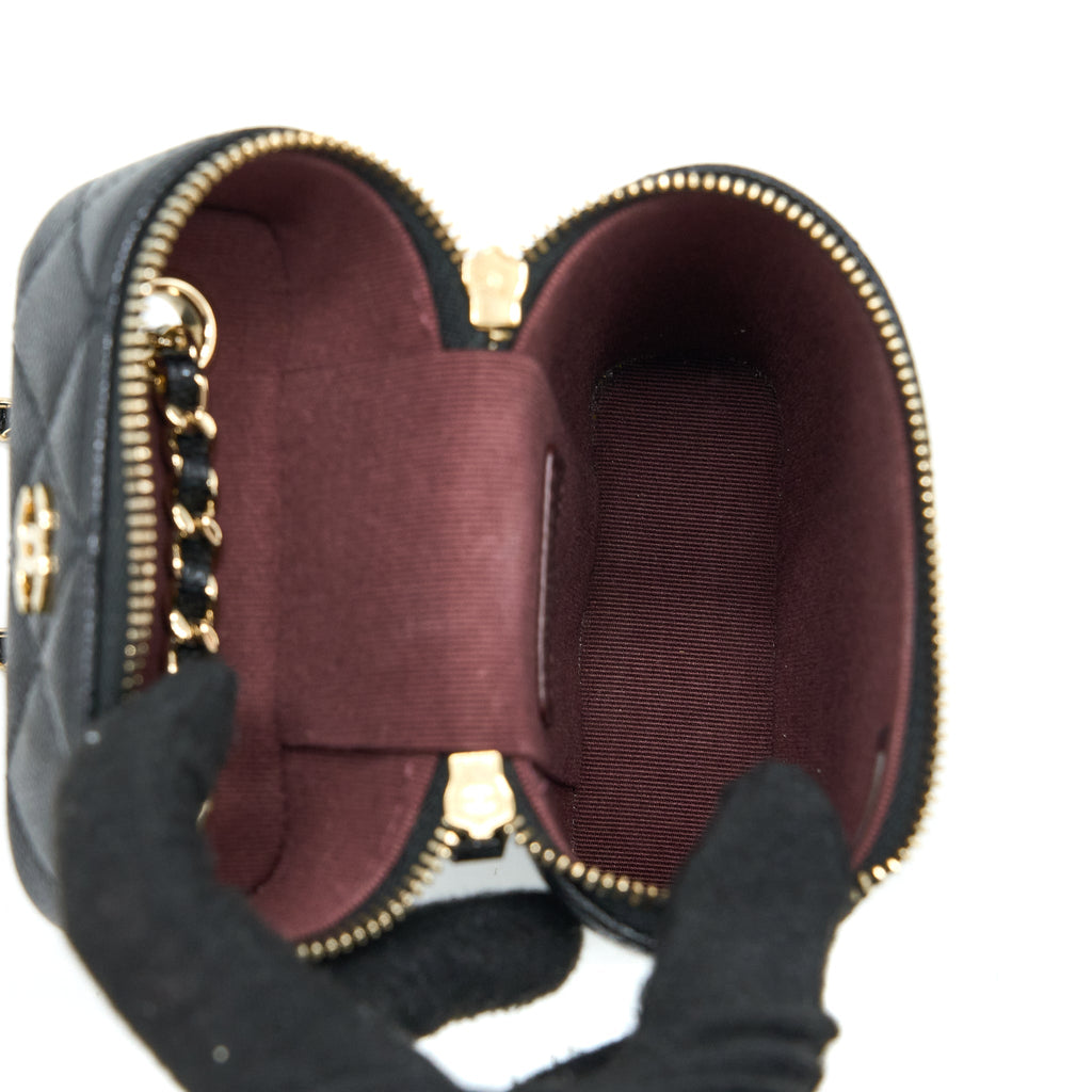 CHANEL VANITY PHONE HOLDER WITH CHAIN CAVIAR BLACK LGHW