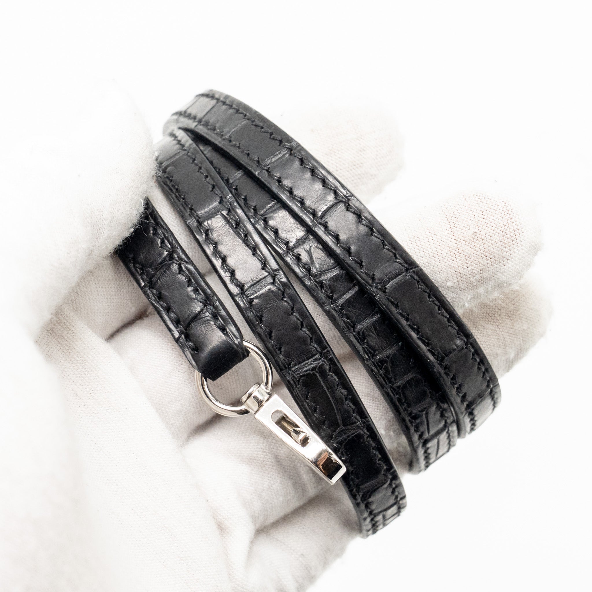 HERMES MINI KELLY II ALLIGATOR MISSISSIPPIENSIS MATT GRIS PERLE / BLACK SHW