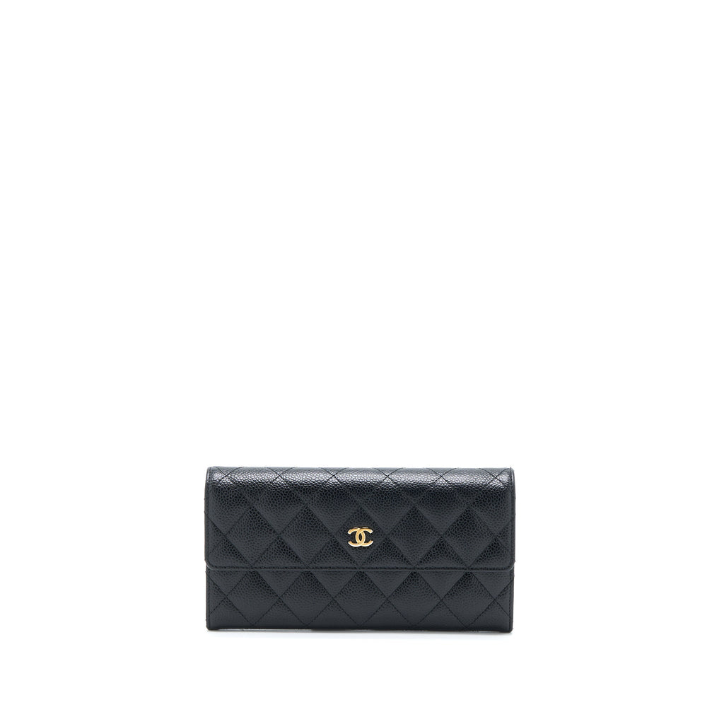 CHANEL CLASSIC LONG WALLET CAVIAR BLACK LGHW