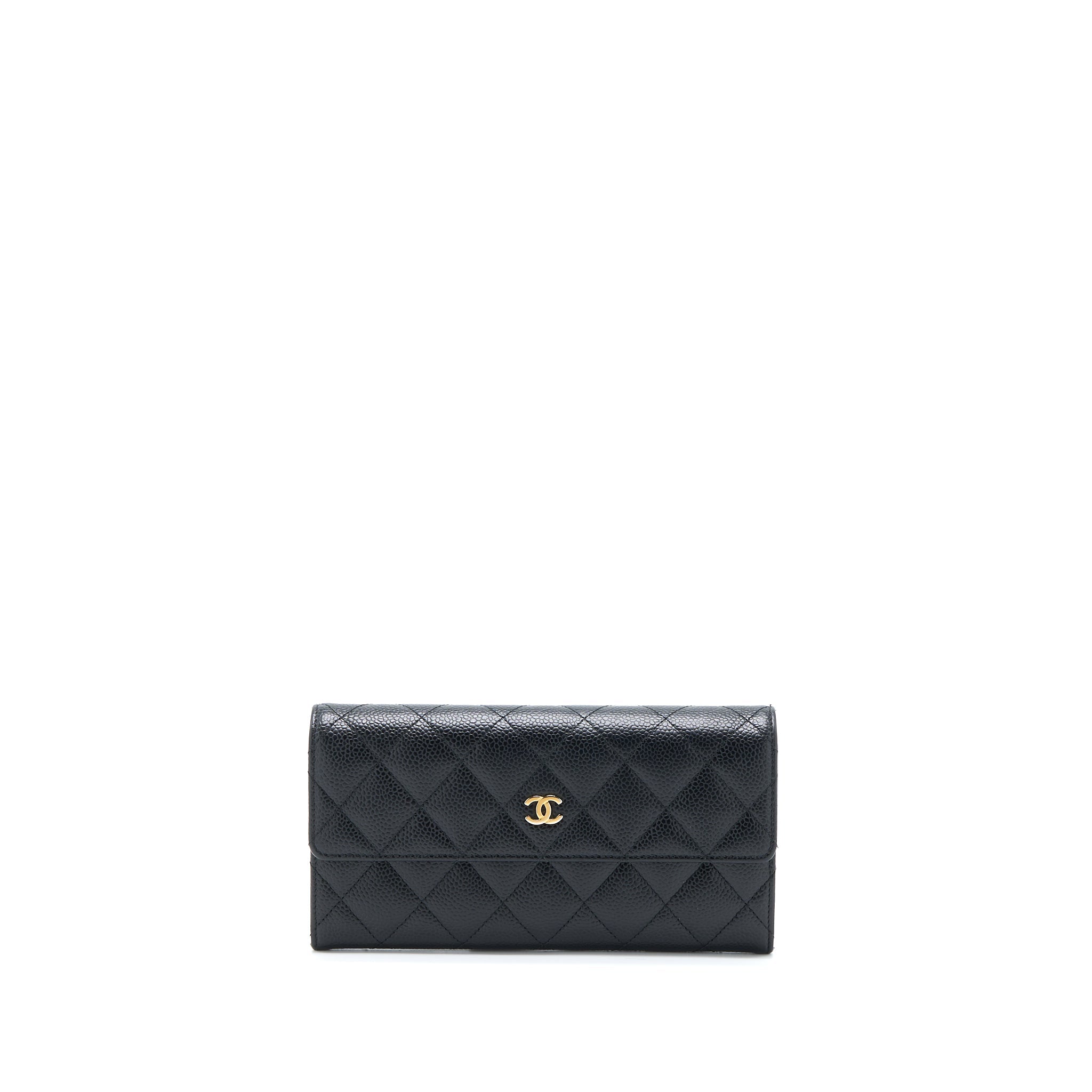 CHANEL CLASSIC LONG WALLET CAVIAR BLACK LGHW
