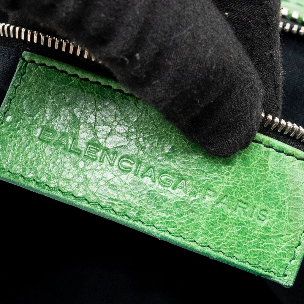 BALENCIAGA ZIP HANDLE BAG GREEN LEATHER SHW