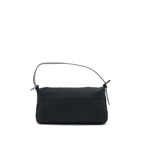FENDI ZUCCA BAGUETTE CANVAS BLACK WITH SILVER HARDWARE