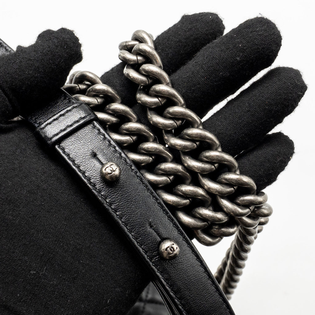 CHANEL MEDIUM BOY BAG LAMBSKIN BLACK RUTHENIUM SHW