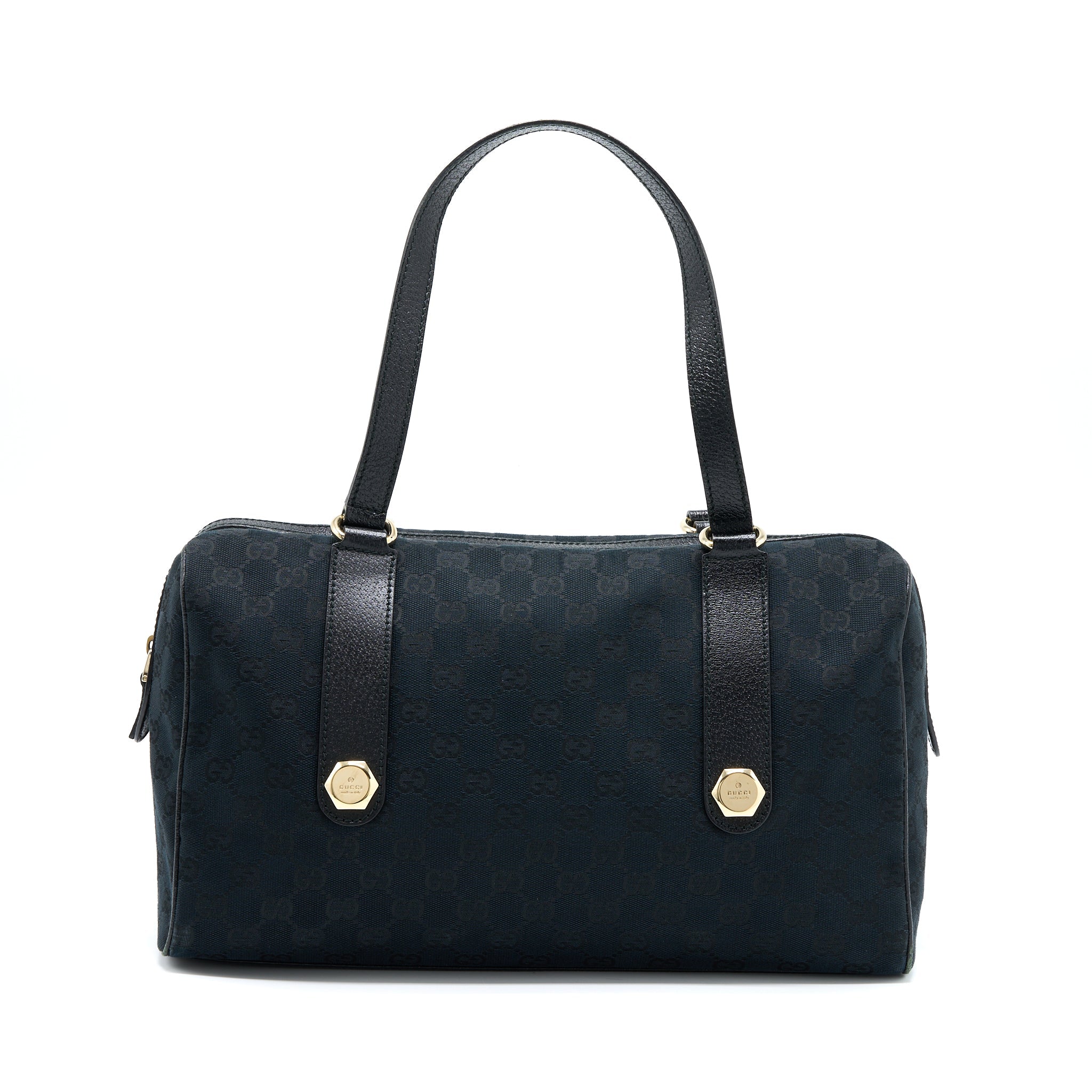GUCCI BOSTON BAG GG SUPREME FABRIC BLACK SHW