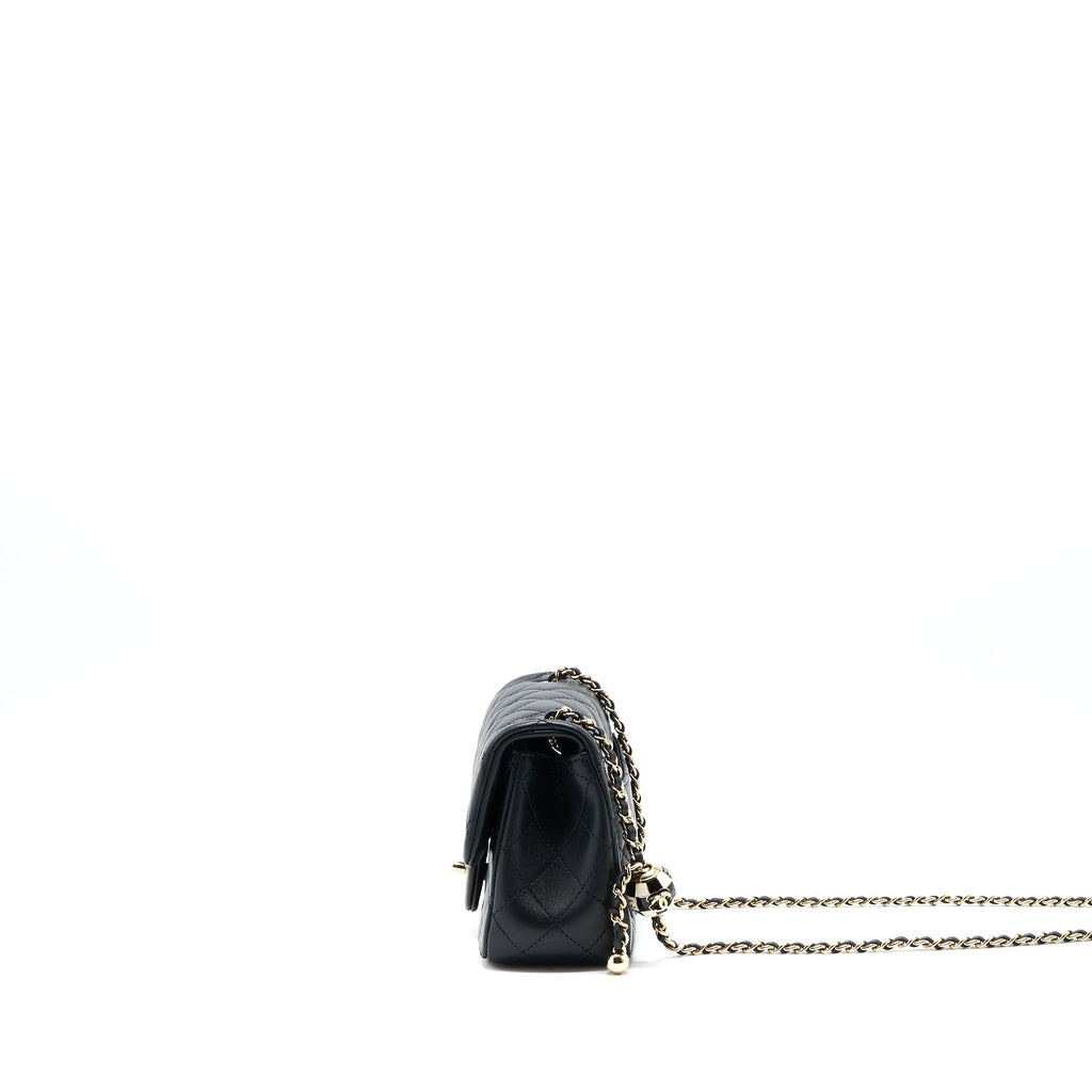 CHANEL 23C PEARL CRUSH MINI SQUARE FLAP BAG LAMBSKIN BLACK LGHW (MICROCHIP)