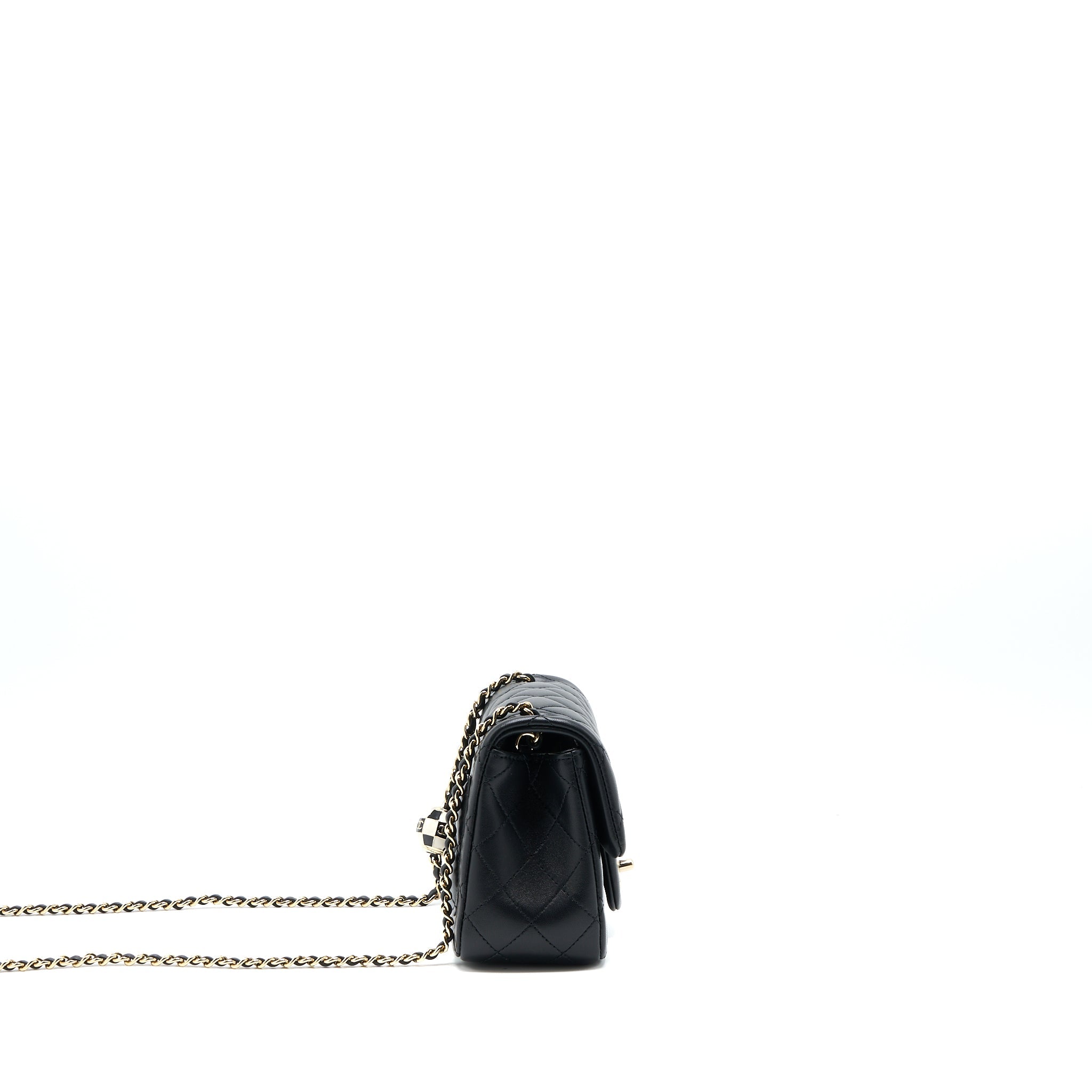 CHANEL 23C PEARL CRUSH MINI SQUARE FLAP BAG LAMBSKIN BLACK LGHW (MICROCHIP)