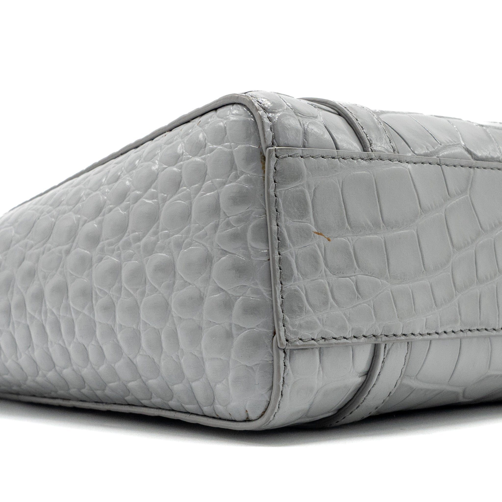 BALENCIAGA XXS EVERYDAY TOTE BAG CROC-EMBOSSED CALFSKIN GREY SHW