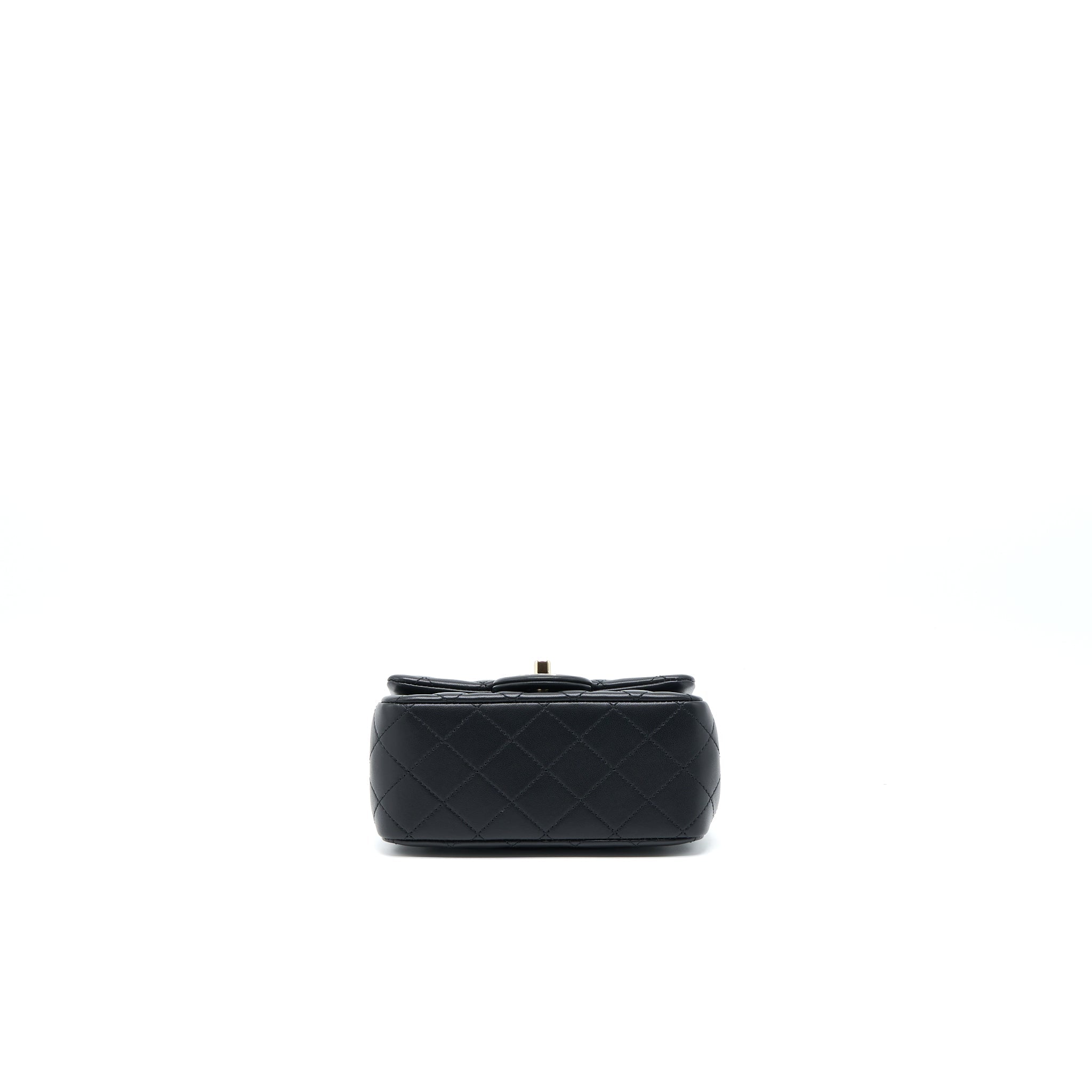 CHANEL 23C PEARL CRUSH MINI SQUARE FLAP BAG LAMBSKIN BLACK LGHW (MICROCHIP)