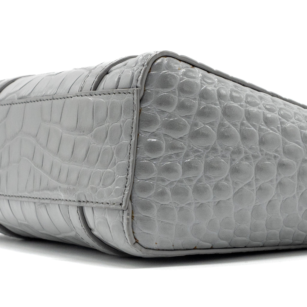 BALENCIAGA XXS EVERYDAY TOTE BAG CROC-EMBOSSED CALFSKIN GREY SHW