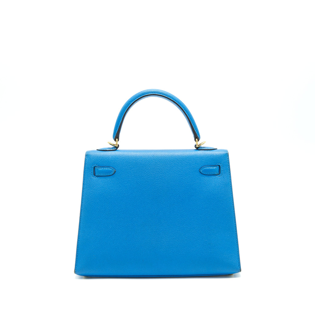 HERMES KELLY 25 BLUE ZANZIBAR GHW