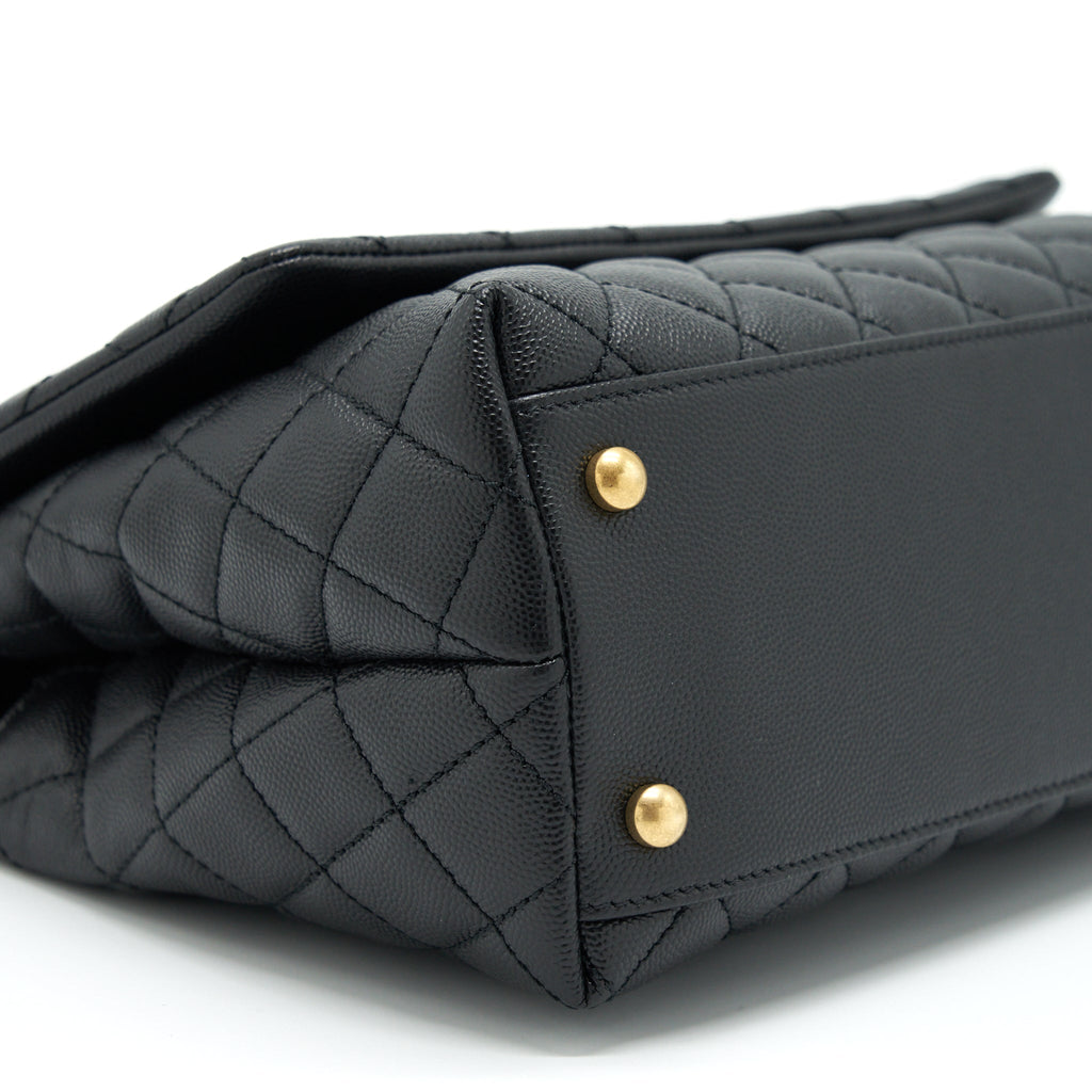 CHANEL MEDIUM COCO HANDLE WITH LIZARD EMBOSSED HANDLE CAVIAR BLACK GHW