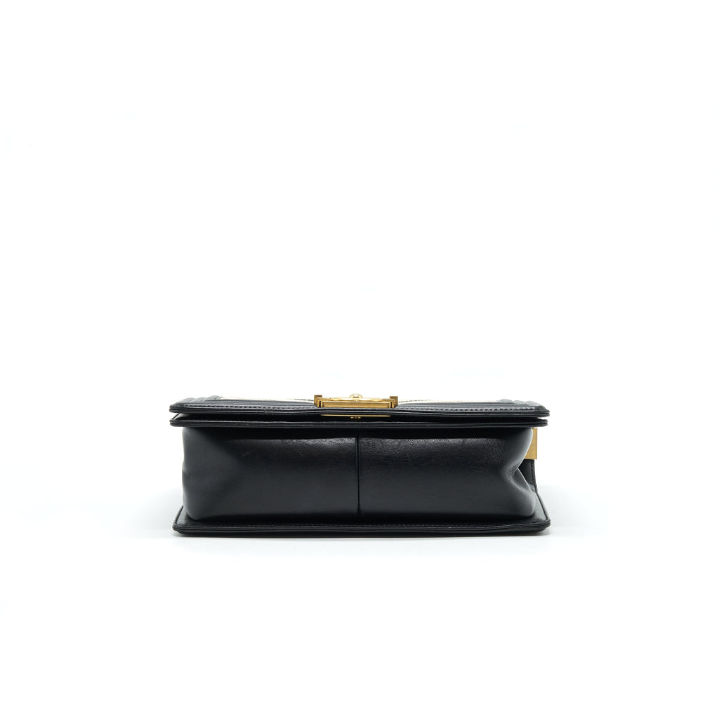 CHANEL TWEED MEDIUM LE BOY CHEVRON BLACK AND WHITE GHW