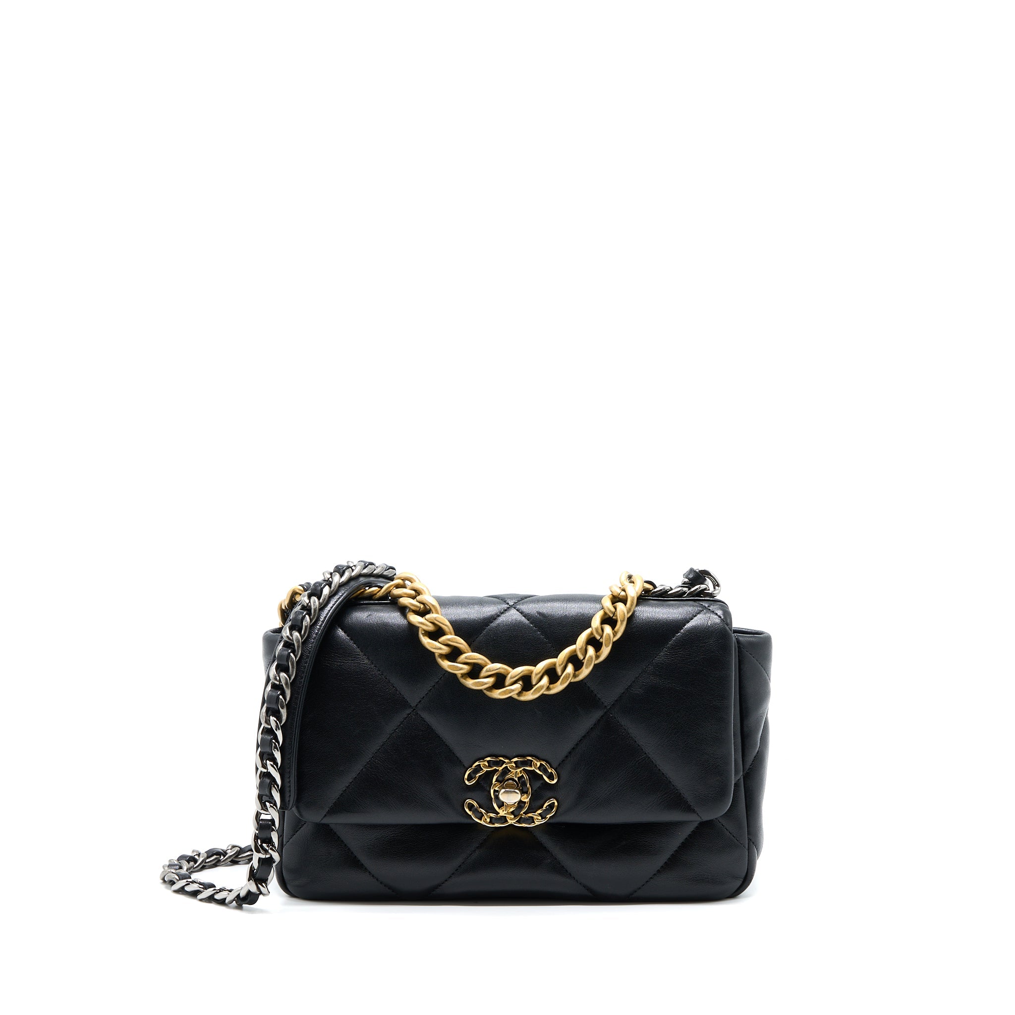 CHANEL SMALL 19 BAG LAMBSKIN BLACK MULTICOLOUR HARDWARE