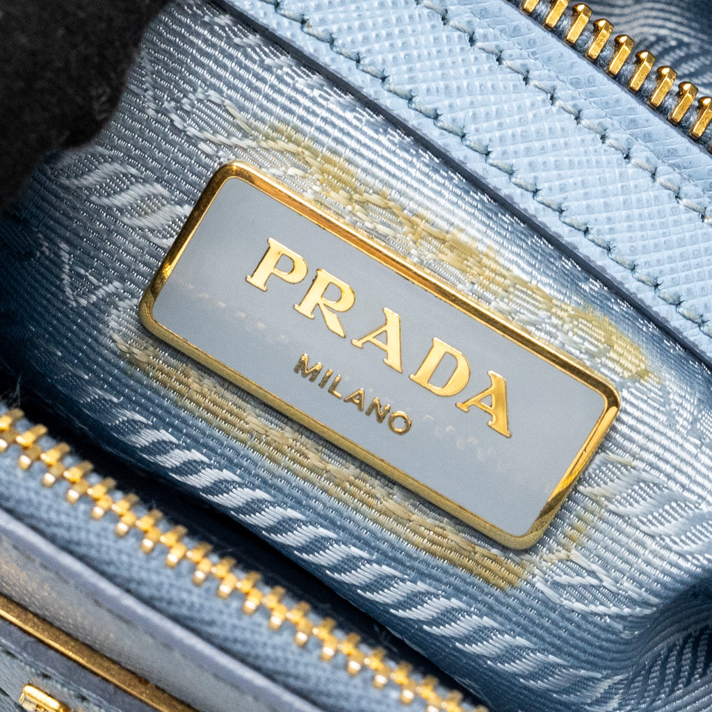 PRADA SMALL SAFFIANO TOTE BAG CALFSKIN LIGHT BLUE GHW