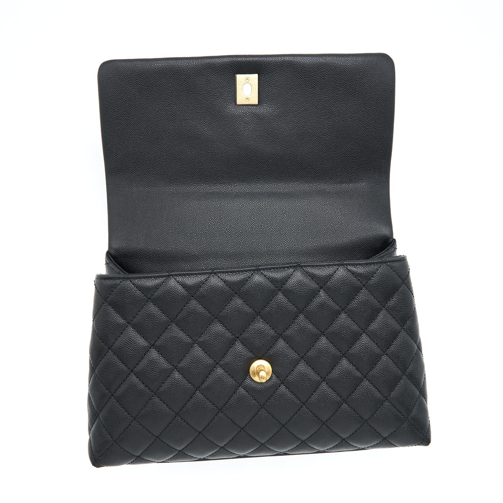 CHANEL MEDIUM COCO HANDLE WITH LIZARD EMBOSSED HANDLE CAVIAR BLACK GHW