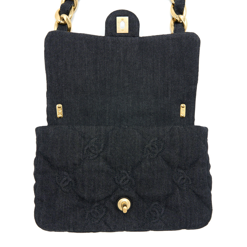CHANEL CHUNKY CHAIN FLAP BAG DENIM BLACK BRUSHED GHW (MICROCHIP)