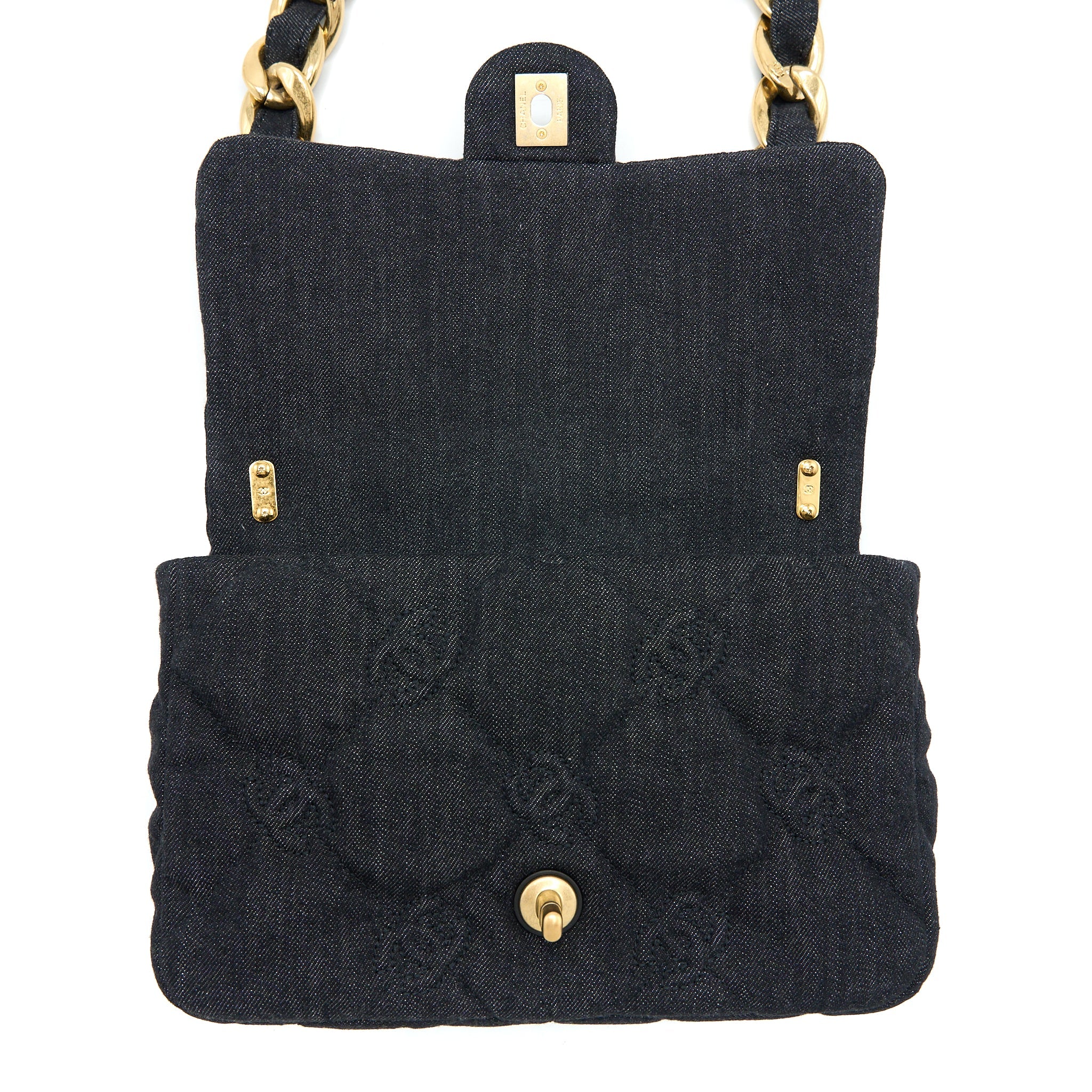 CHANEL CHUNKY CHAIN FLAP BAG DENIM BLACK BRUSHED GHW (MICROCHIP)