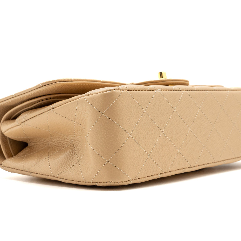 CHANEL MEDIUM CLASSIC DOUBLE FLAP BAG CAVIAR BEIGE GHW (MICROCHIP)