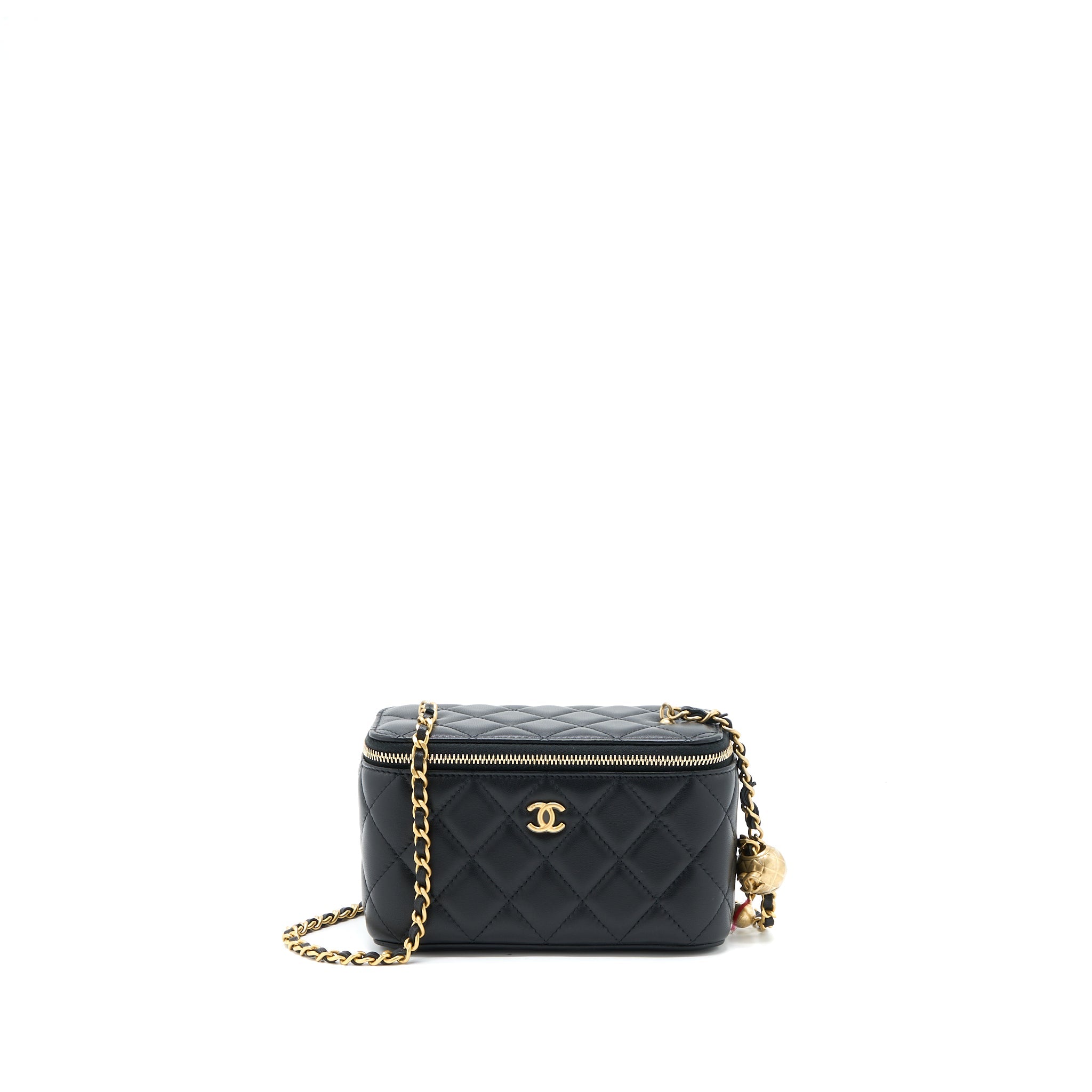CHANEL 22B PEARL CRUSH LONG VANITY WITH CHAIN LAMBSKIN BLACK GHW (MICROCHIP)