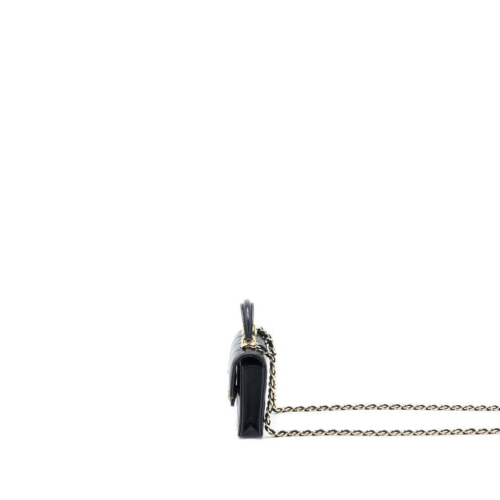 CHANEL MINI TOP HANDLE FLAP BAG LAMBSKIN BLACK LGHW