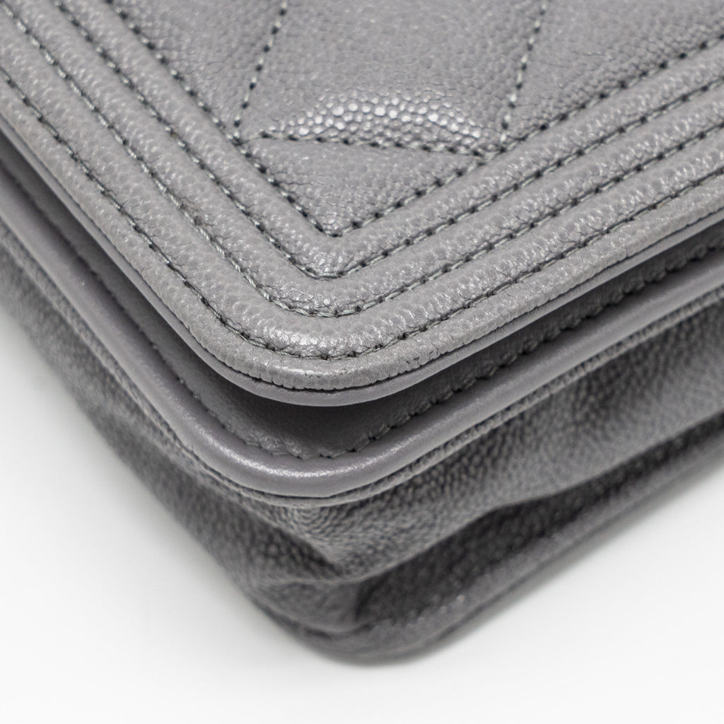CHANEL BOY WALLET ON CHAIN CAVIAR GREY LGHW