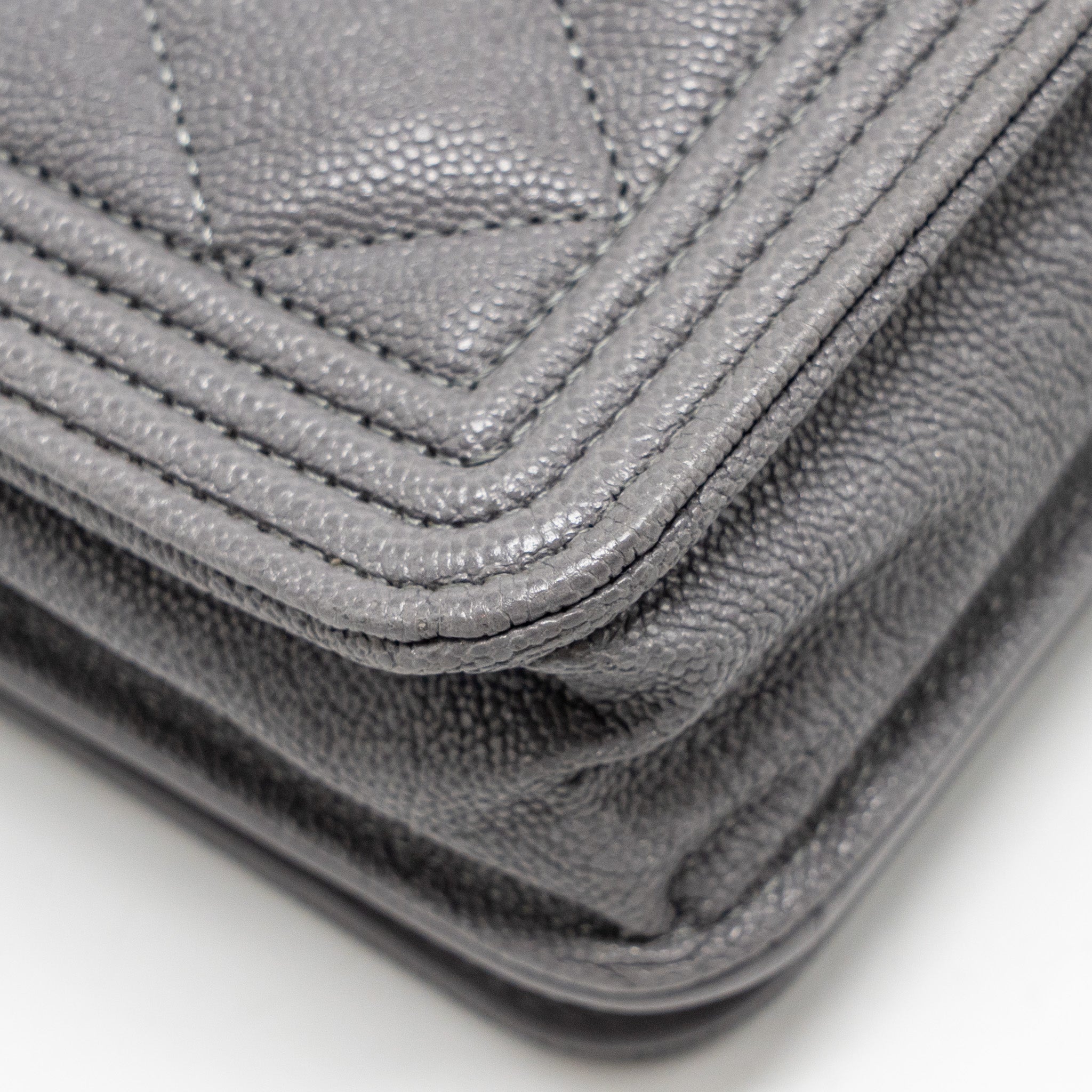 CHANEL BOY WALLET ON CHAIN CAVIAR GREY LGHW