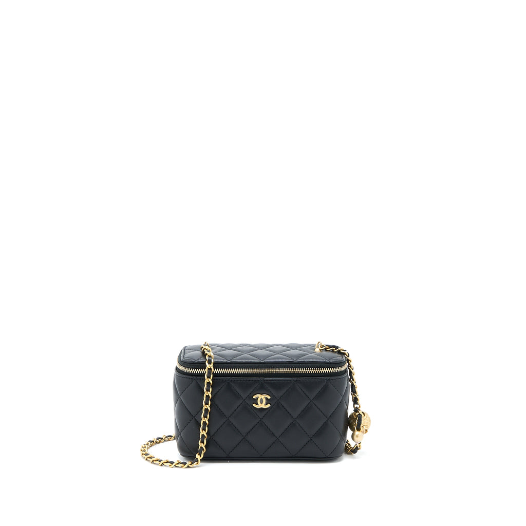 CHANEL PEARL CRUSH LONG VANITY WITH CHAIN LAMBSKIN BLACK GHW (MICROCHIP)