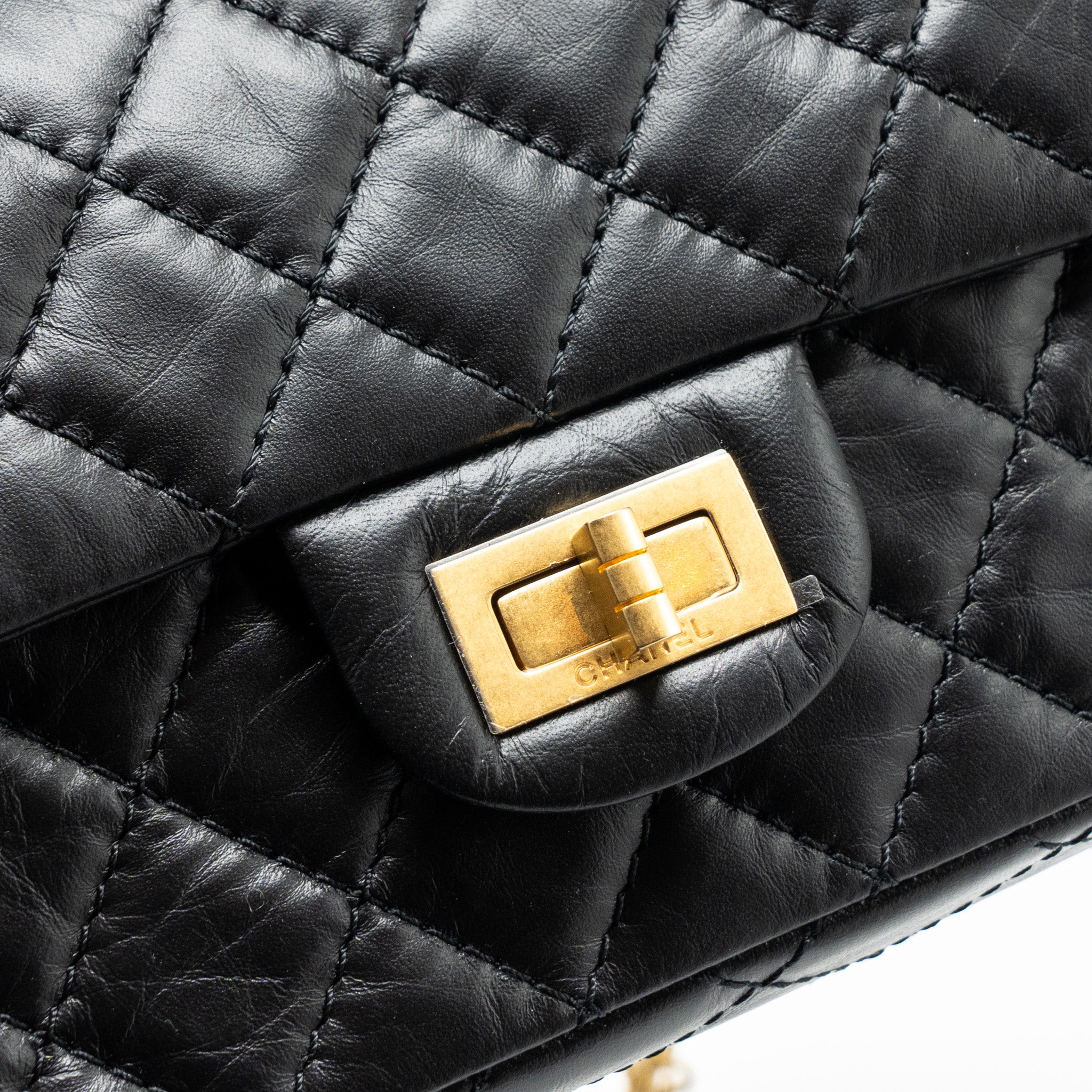 CHANEL MINI 2.55 REISSUE AGED CALFSKIN BLACK BRUSHED GHW(MICROCHIP)