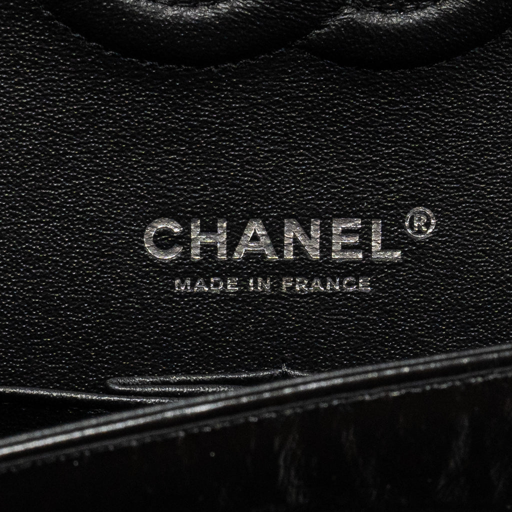 CHANEL MEDIUM CLASSIC DOUBLE FLAP BAG SHINY AGED CALFSKIN SO BLACK