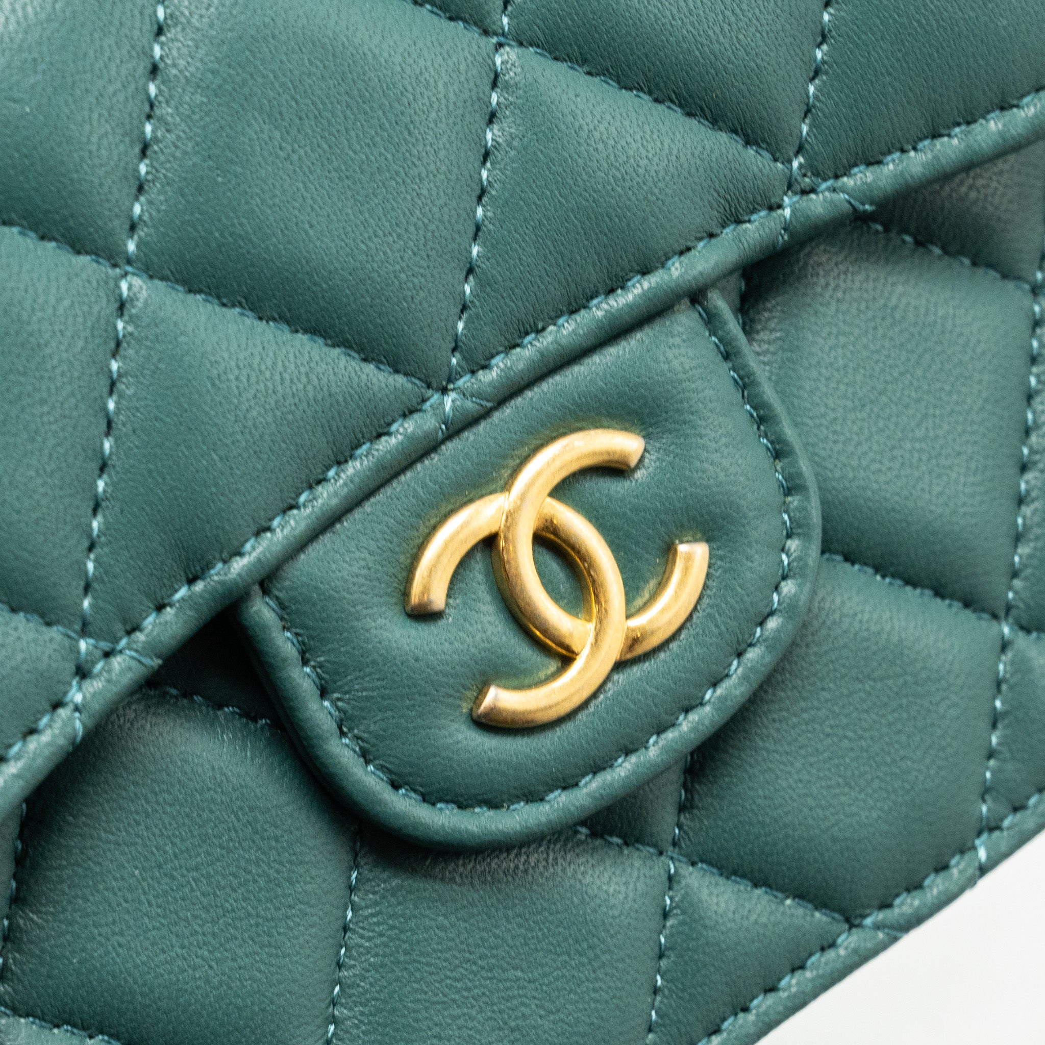 CHANEL TOP HANDLE MINI FLAP BAG WITH CHAIN LAMBSKIN GREEN GHW