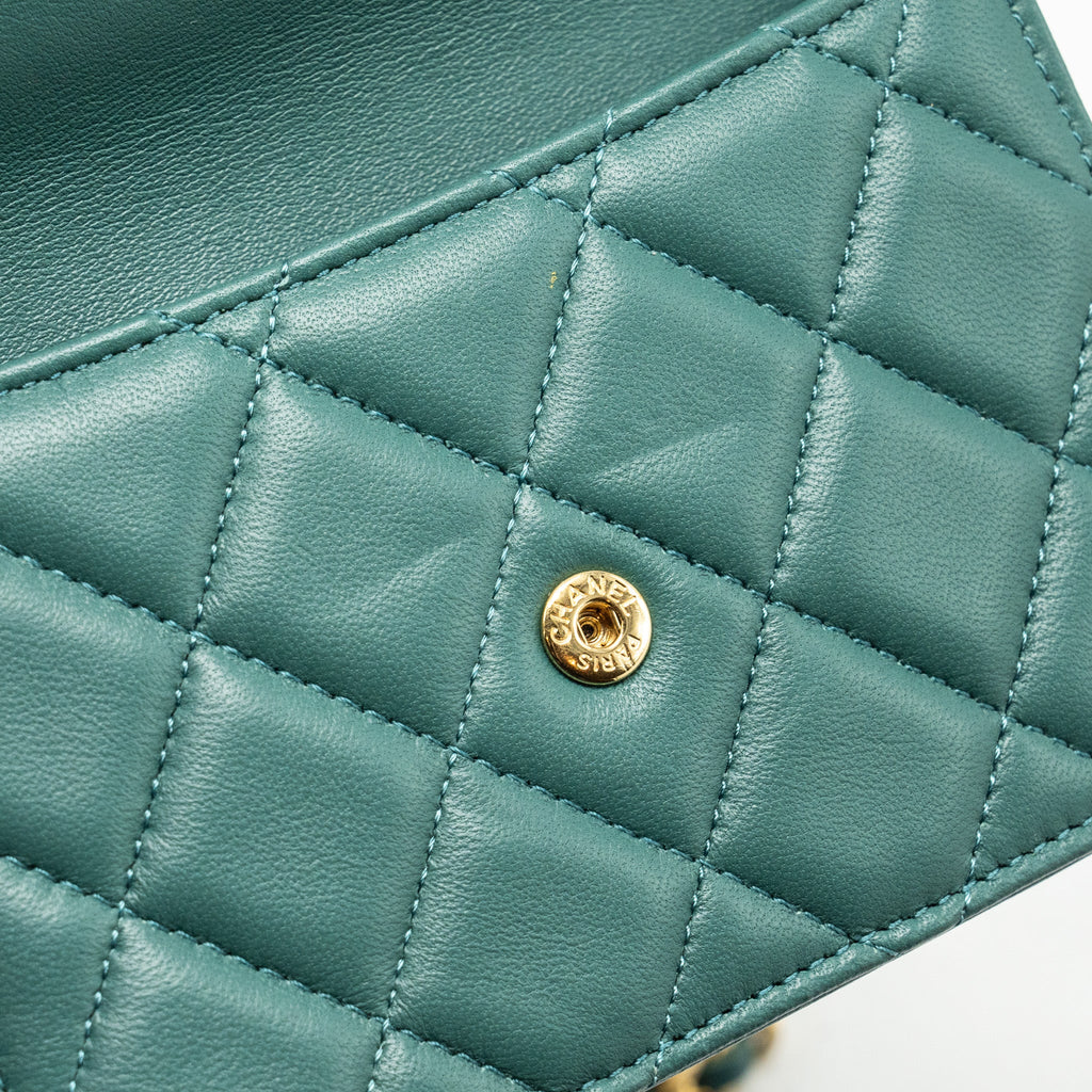CHANEL TOP HANDLE MINI FLAP BAG WITH CHAIN LAMBSKIN GREEN GHW