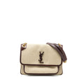 SAINT LAURENT MEDIUM NIKI BAG TRIMMED LINEN CANVAS BROWN
