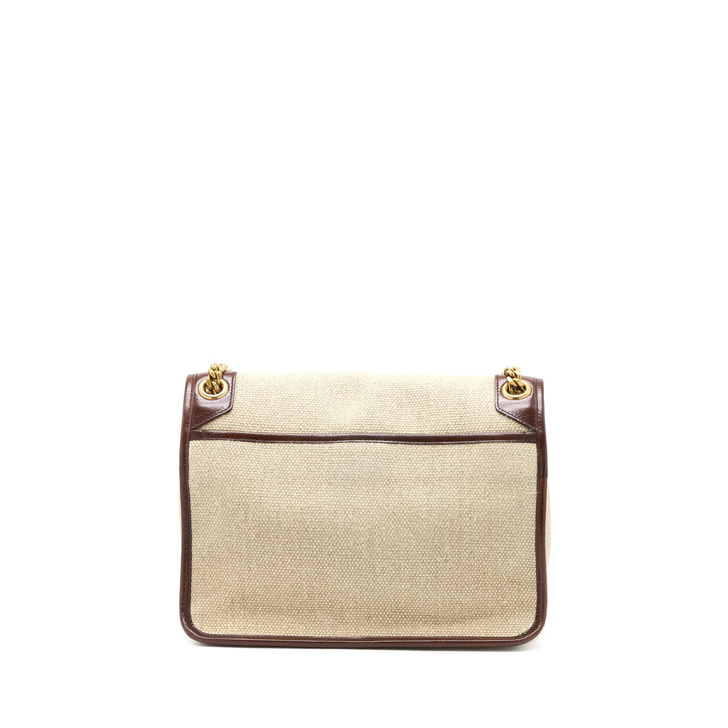 SAINT LAURENT MEDIUM NIKI BAG TRIMMED LINEN CANVAS BROWN