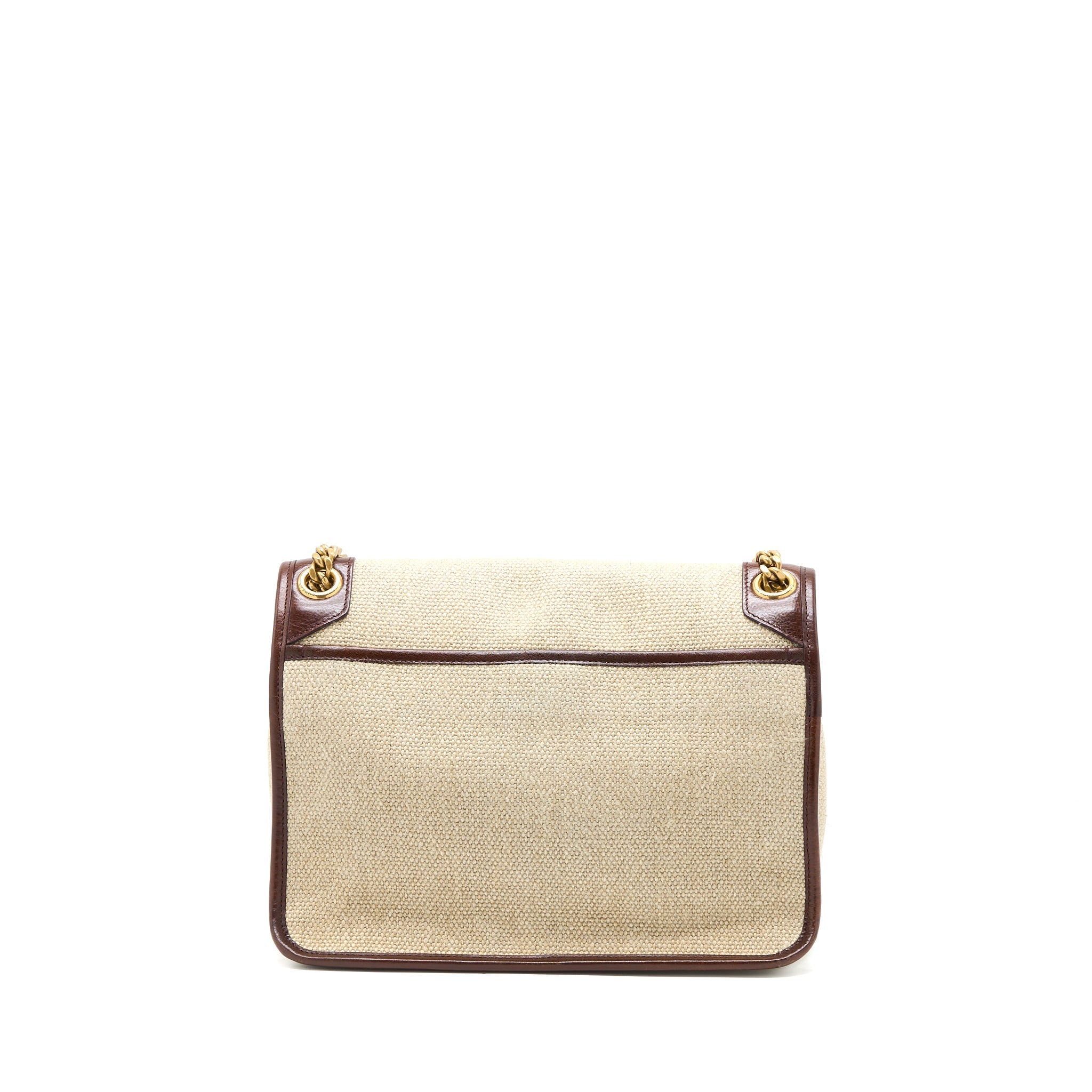 SAINT LAURENT MEDIUM NIKI BAG TRIMMED LINEN CANVAS BROWN