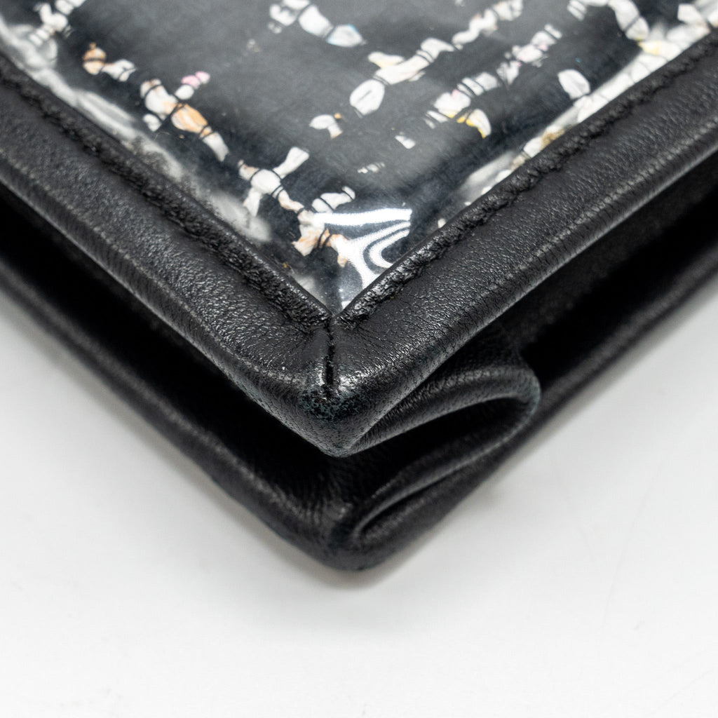 CHANEL LETTER LOGO CLUTCH BAG TWEED PVC/LAMBSKIN BLACK LGHW