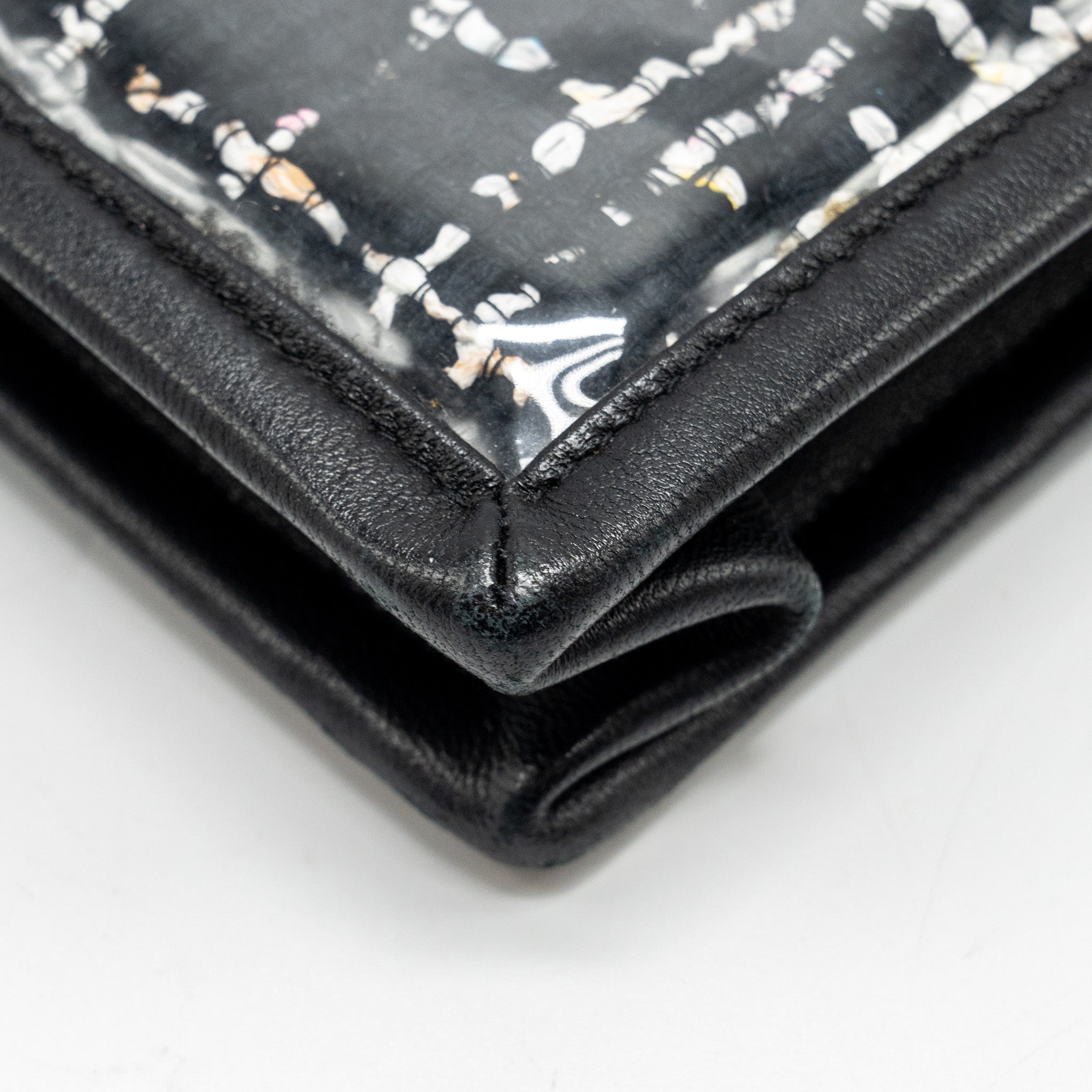 CHANEL LETTER LOGO CLUTCH BAG TWEED PVC/LAMBSKIN BLACK LGHW