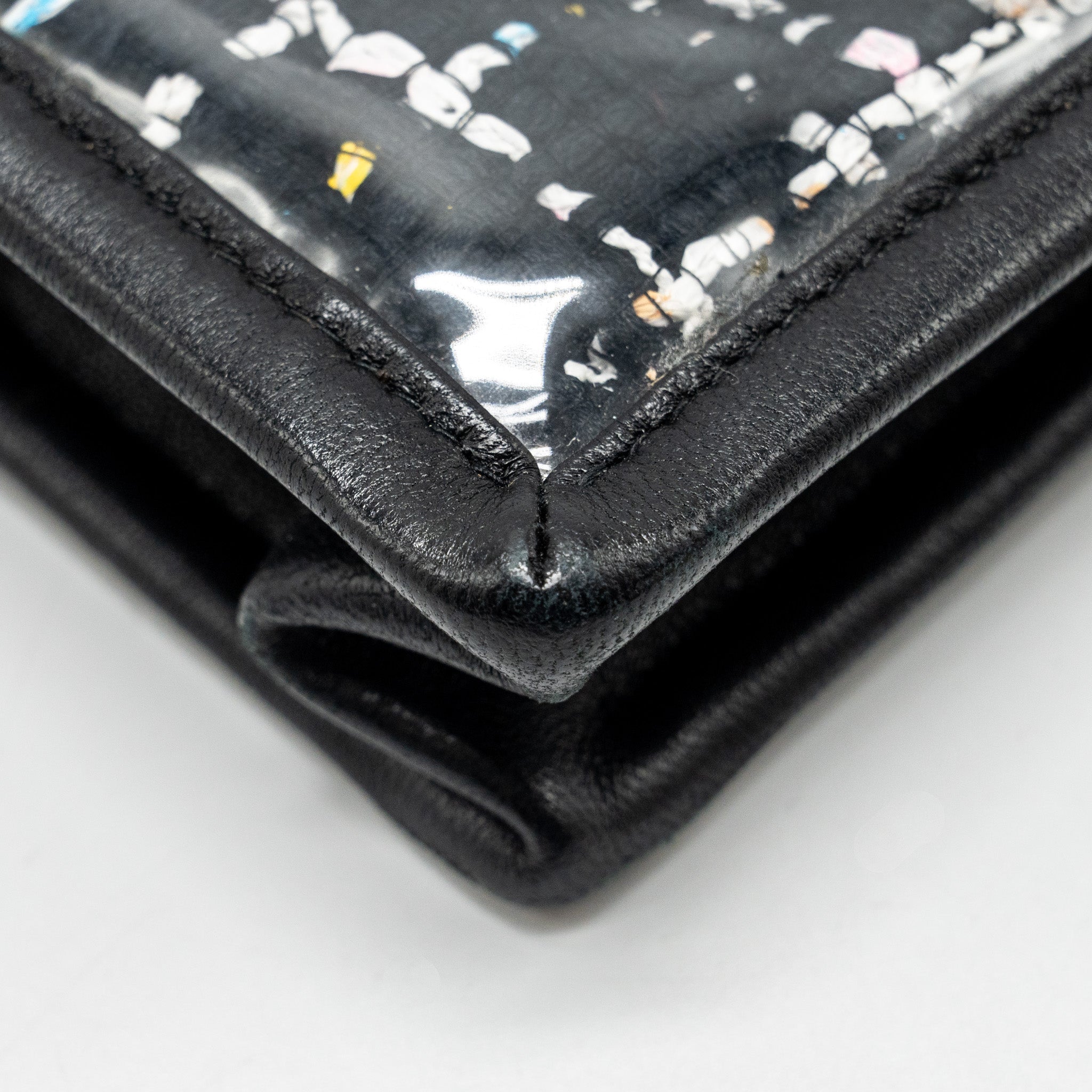 CHANEL LETTER LOGO CLUTCH BAG TWEED PVC/LAMBSKIN BLACK LGHW