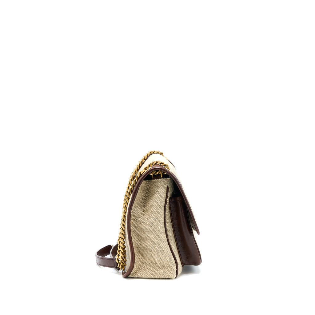 SAINT LAURENT MEDIUM NIKI BAG TRIMMED LINEN CANVAS BROWN