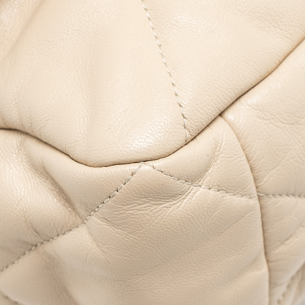 CHANEL MAXI 19 BAG GOATSKIN BEIGE MULTICOLOR HARDWARE