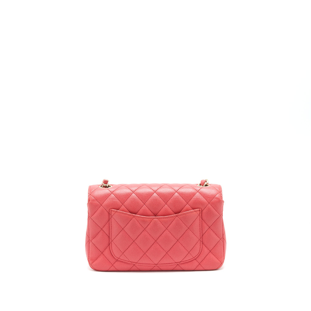 CHANEL MINI RECTANGULAR FLAP BAG CAVIAR CORAL PINK GHW