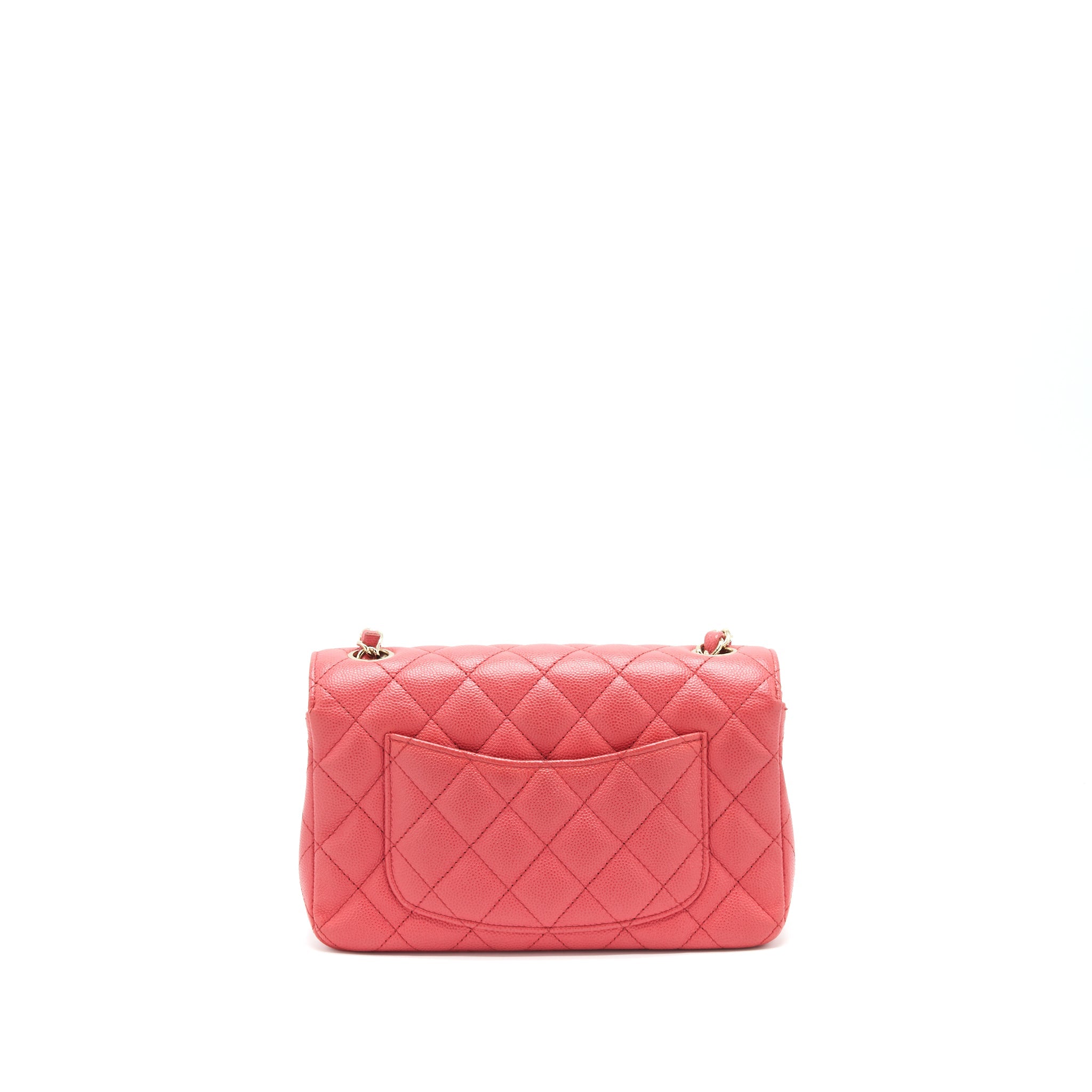CHANEL MINI RECTANGULAR FLAP BAG CAVIAR CORAL PINK GHW