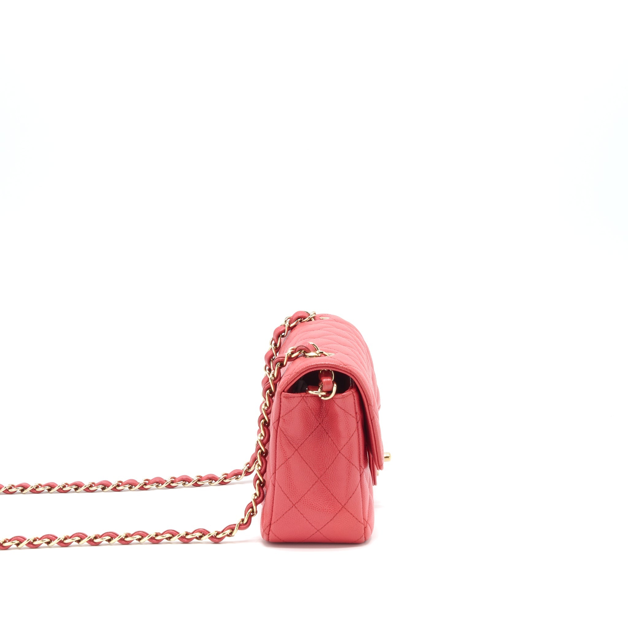 CHANEL MINI RECTANGULAR FLAP BAG CAVIAR CORAL PINK GHW